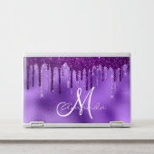Purple Glitter Drips Personalized Monogram HP Laptop Skin (Front)