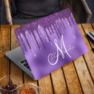 Purple Glitter Drips Personalized Monogram HP Laptop Skin