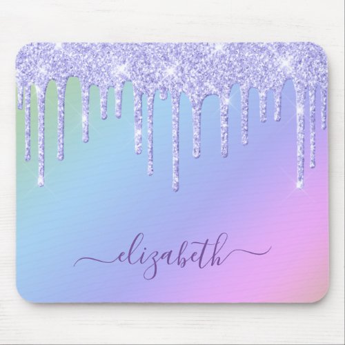Purple Glitter Drips Personalized Rainbow Mouse Pa Mouse Pad