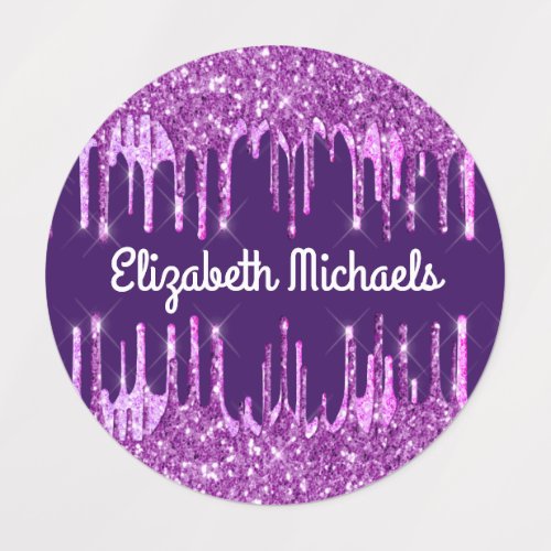 Purple glitter drips pink name girl labels