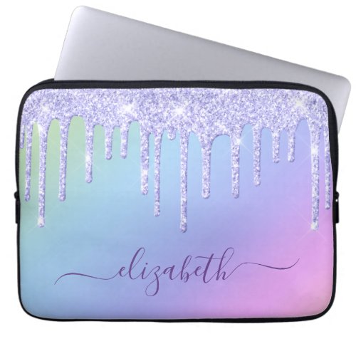 Purple Glitter Drips Rainbow Custom Laptop Sleeve