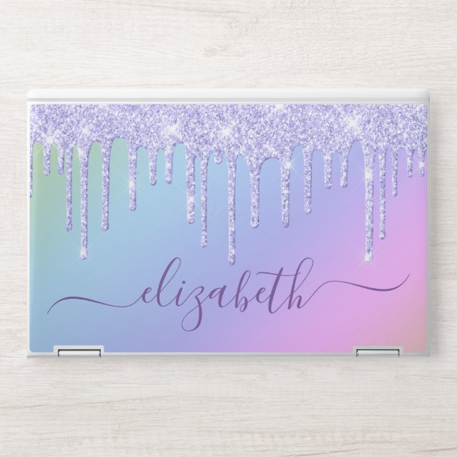 Purple Glitter Drips Rainbow Personalized HP Lapto HP Laptop Skin (Front)