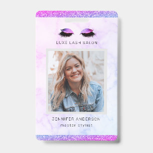 Purple Glitter Drips Salon Logo Photo Stylist Badge