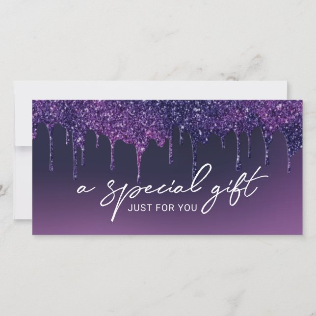 Purple Glitter Drips Salon Spa Gift Certificates (Front)