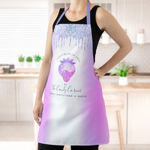 Purple Glitter Drips Strawberry Confection Sweets Apron
