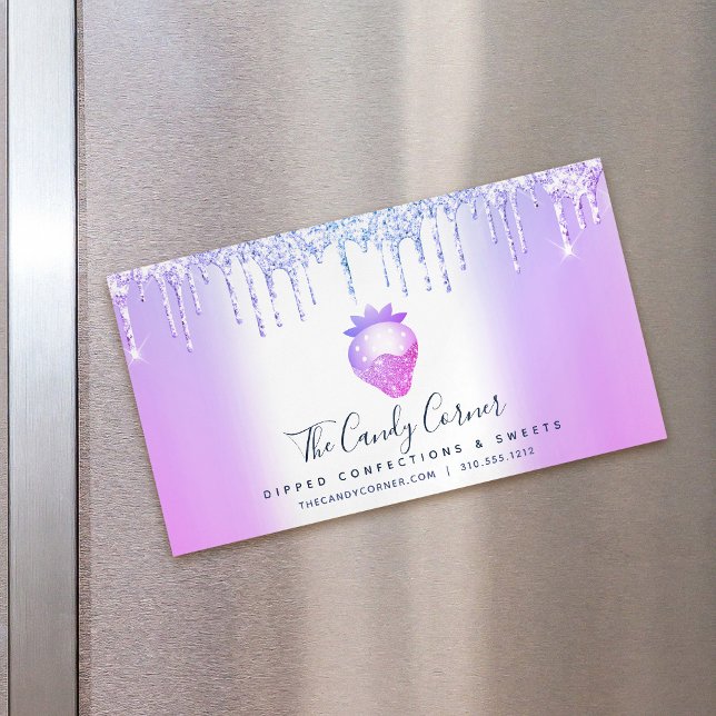 Purple Glitter Drips Strawberry Confection Sweets Business Card Magnet (Creator Uploaded)