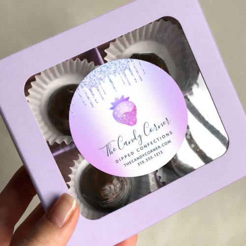 Purple Glitter Drips Strawberry Confection Sweets Classic Round Sticker