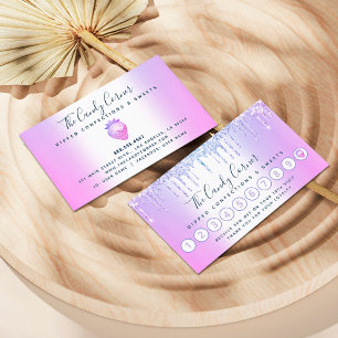 Purple Glitter Drips Strawberry Confection Sweets Loyalty Card