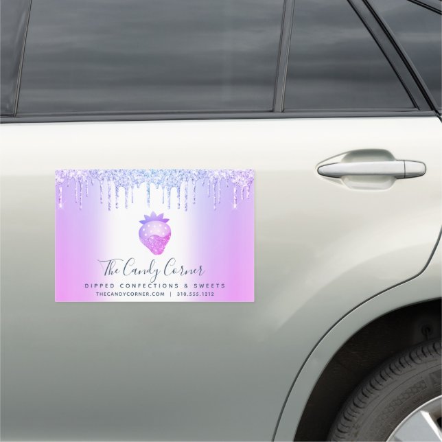 Purple Glitter Drips Sweets Strawberry Dessert  Car Magnet (In Situ)