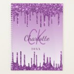 Purple glitter drips violet monogram 2023 planner<br><div class="desc">A purple, violet gradient background with deep purple glitter drips, paint dripping look. Personalize and add a year 2023 (or any year) a name your monogram initials. The name is written in purple with a modern hand lettered style script. Perfect for business, school, diary, work or organizing your personal/family life....</div>
