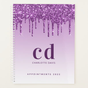 Purple glitter drips violet monogram 2026 planner