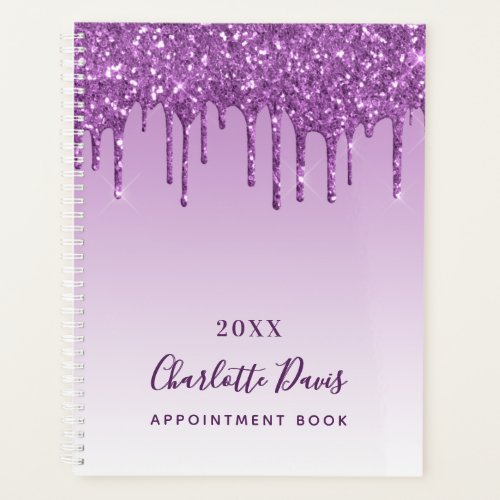 Purple glitter drips violet monogram name planner