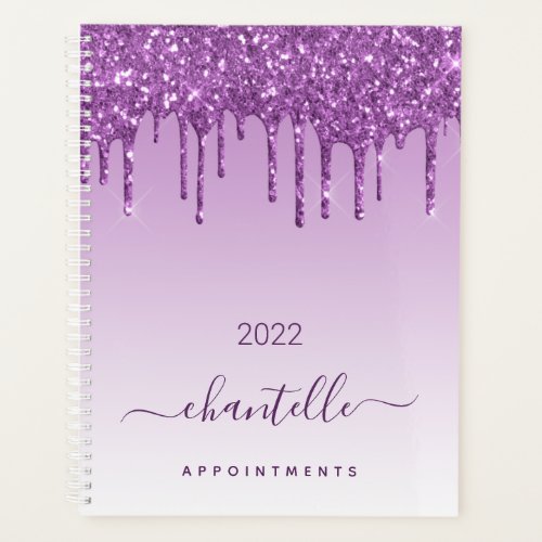 Purple glitter drips violet monogram planner