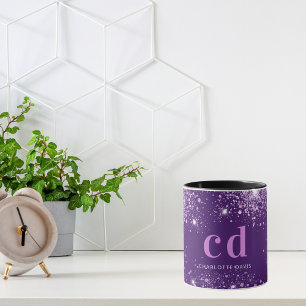 Purple glitter dust monogram name mug