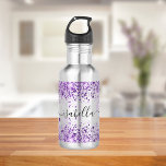 Purple glitter dust name script elegant stainless steel water bottle<br><div class="desc">Decorated withdeep purple faux glitter dust.  Personalize and add your name written with a trendy hand lettered style script with swashes.
To keep the swashes only delete the sample name,  leave the spaces or emoji's in front and after the name.</div>