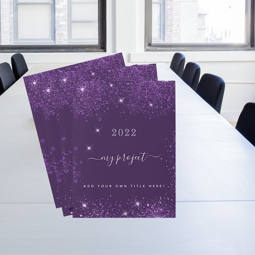 Purple glitter dust script pocket folder