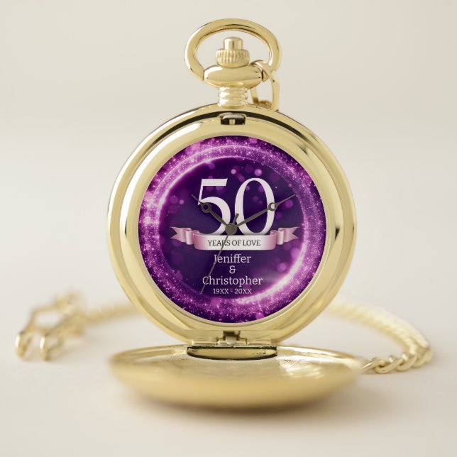Purple Glitter Edit Year Wedding Anniversary Pocket Watch (Inside)