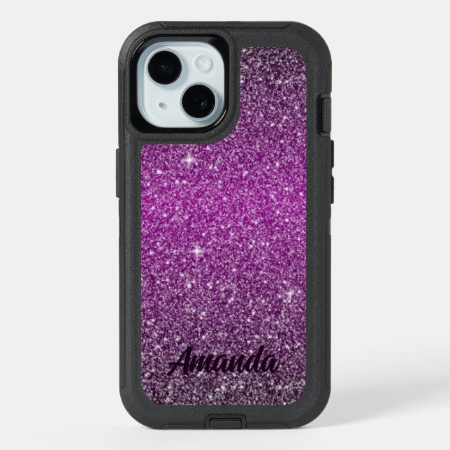 Purple Glitter Effect Personalized iPhone 15 Case (Back)