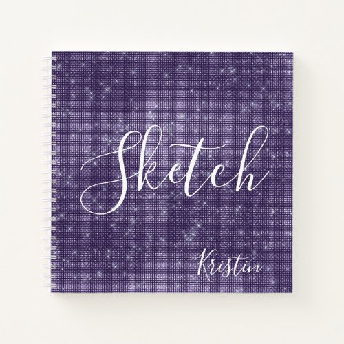 Purple Glitter Elegant Script Your Name Sketchbook Notebook