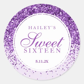 Purple Glitter Fab Sweet Sixteen Classic Round Sticker by Evented at Zazzle