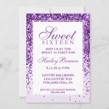 Purple Glitter Fab Sweet Sixteen Invitation by Evented at Zazzle