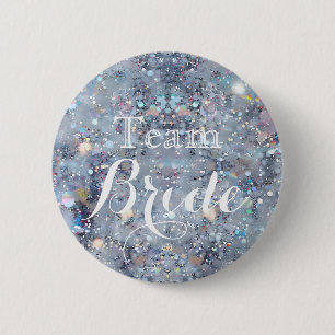 Purple Glitter Faux Foil Wedding Team Bride Button