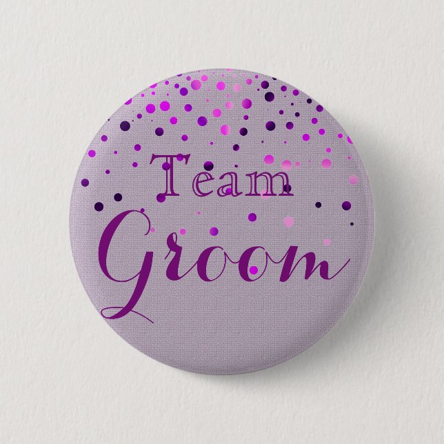 Purple Glitter Faux Foil Wedding Team Groom Button (Front)