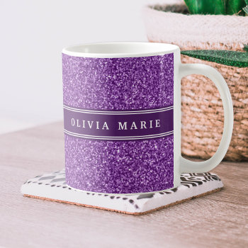 Purple Glitter (faux) Personalized Name Coffee Mug by DoodlesGiftShop at Zazzle