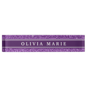Purple Glitter (faux) Personalized Name Desk Name Plate