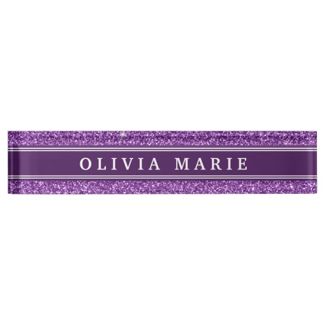 Purple Glitter (faux) Personalized Name Desk Name Plate (Front)