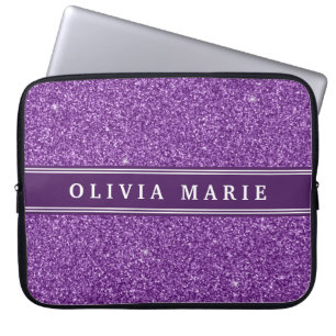 Purple Glitter (faux) Personalized Name Laptop Sleeve