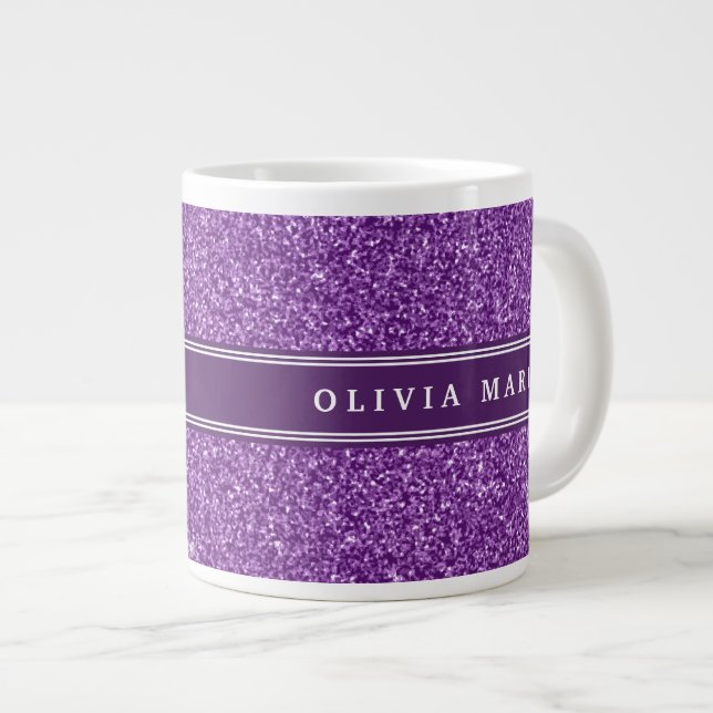 Purple Glitter (faux) Personalized Name Large Coffee Mug (Front Right)