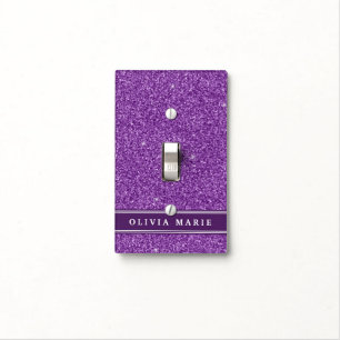 Purple Glitter (faux) Personalized Name Light Switch Cover