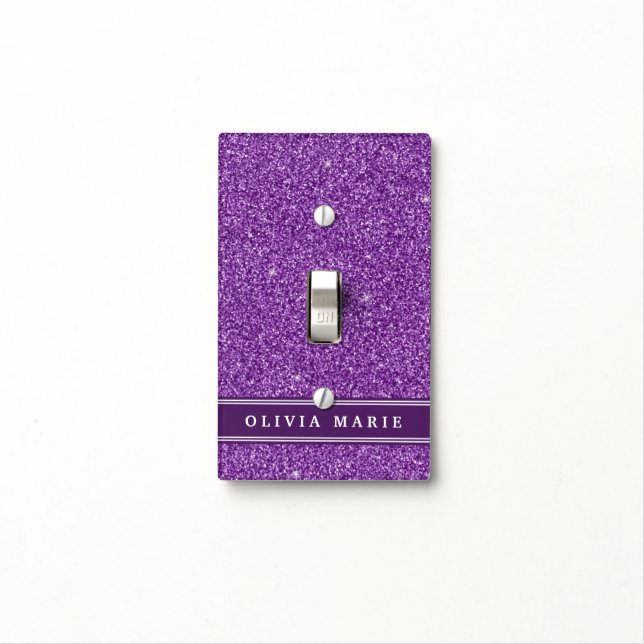 Purple Glitter (faux) Personalized Name Light Switch Cover (In Situ)