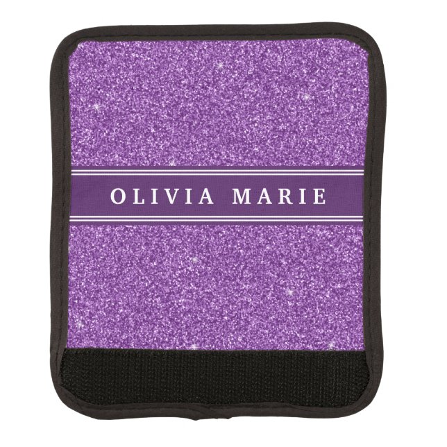 Purple Glitter (faux) Personalized Name Luggage Handle Wrap (Front)