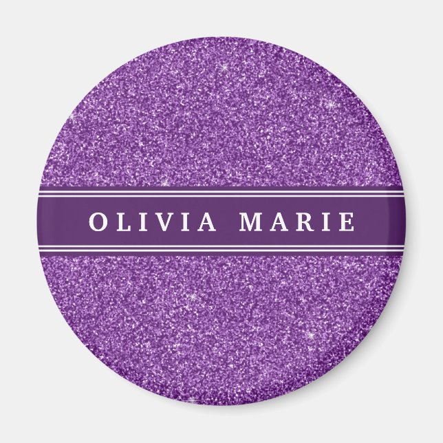 Purple Glitter (faux) Personalized Name Magnet (Front)