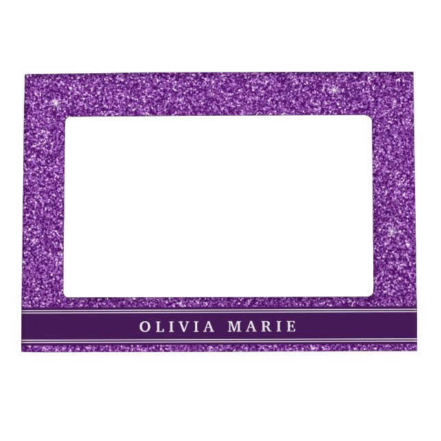 Purple Glitter (faux) Personalized Name Magnetic Picture Frame (Front)