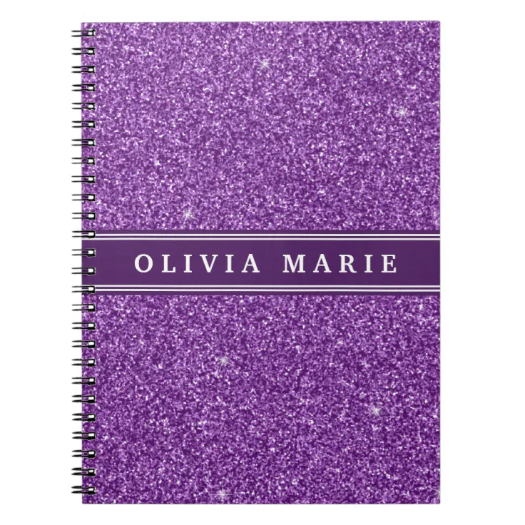 Purple Glitter (faux) Personalized Name Notebook | Zazzle