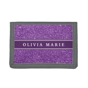 Purple Glitter (faux) Personalized Name Tri-fold Wallet