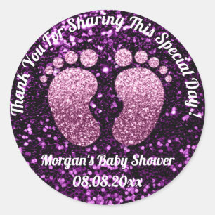 Purple Glitter Feet Baby Shower Favor Thank You Classic Round Sticker