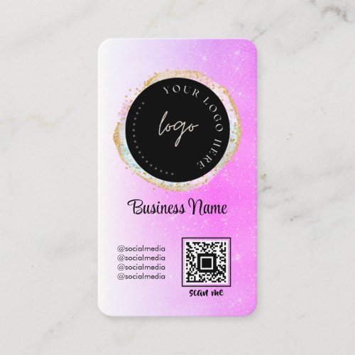 Purple Glitter Feminin Social Media Logo QR Code Business Card