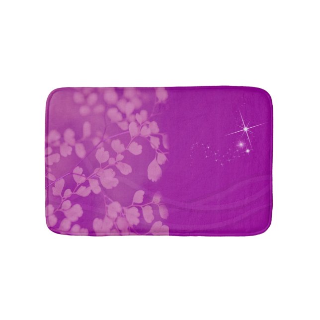 Purple Glitter Floral Personalized Bath Mat (Front)
