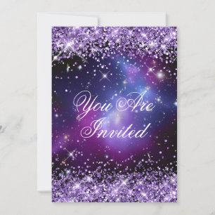 Purple Glitter Galaxy Planetarium Wedding Invitation