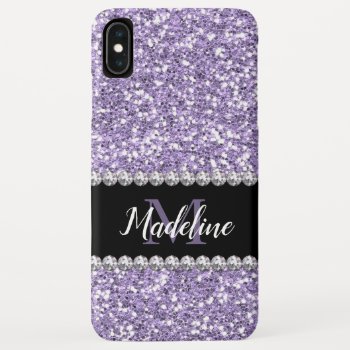 Purple Glitter Gems With Name And Monogram Iphone Xs Max Case by CoolestPhoneCases at Zazzle