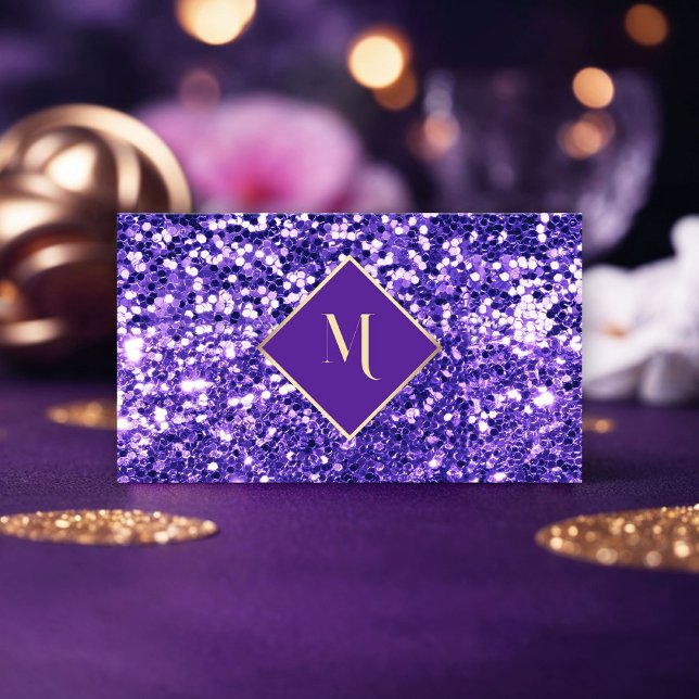 Purple Glitter Geometric Gold Frame Stylish Business Card (Creator Uploaded)