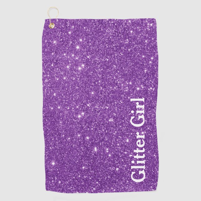Purple Glitter Girl Faux Sparkle Golf Towel (Front)