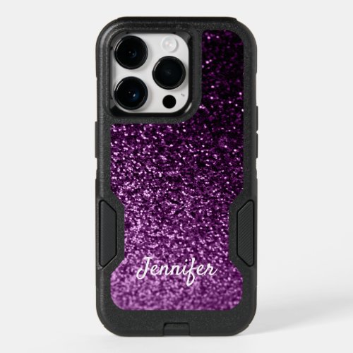 Purple glitter girl name script OtterBox iPhone 14 pro case