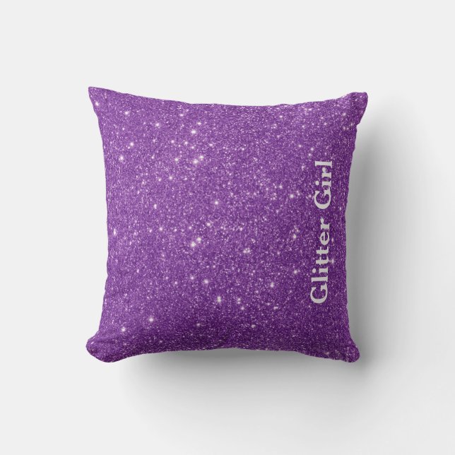 Purple Glitter Girl Show Your Glamours Sparkle Throw Pillow (Front)