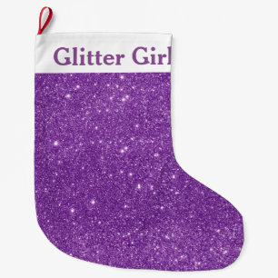 Purple Glitter Girl Show Your Sparkle Large Christmas Stocking