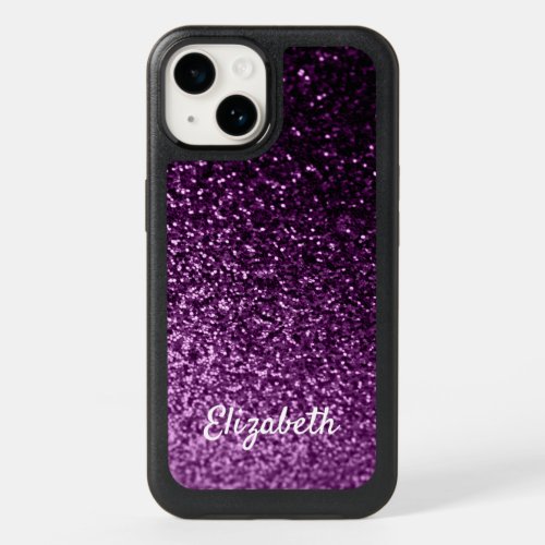 Purple glitter girly glam shiny name OtterBox iPhone 14 case